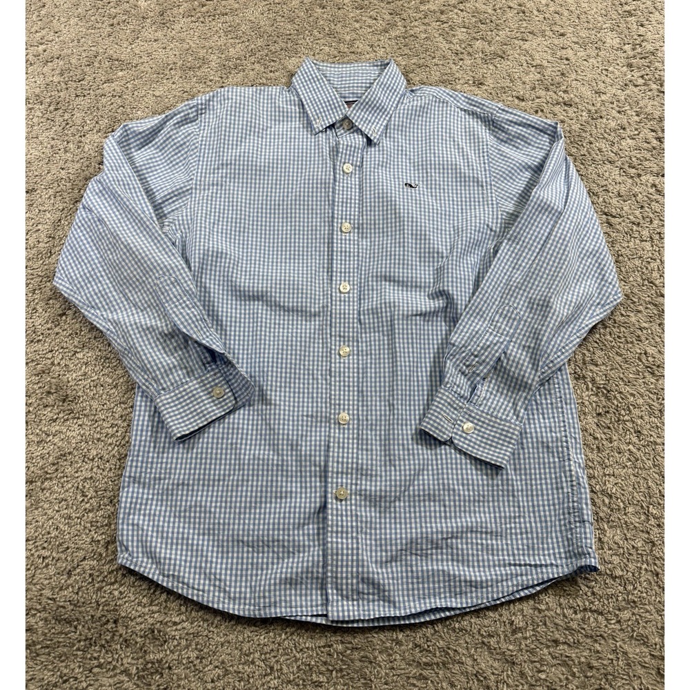 Vineyard Vines Shirt Youth Medium Blue Whale Tucker Button Up Gingham Plaid